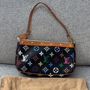Vintage Murakami Louis Vuitton Black Multicolor Monogram Pochette
